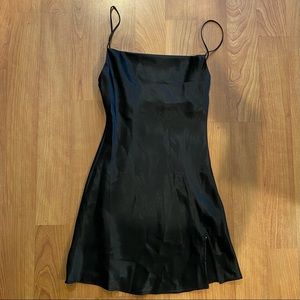 NWT Black Silk Mini Dress with slit